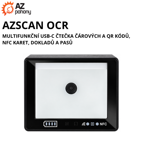 AZSCAN OCR - multifunkční USB-C čtečka čárových a QR kódů, NFC karet, dokladů a pasů